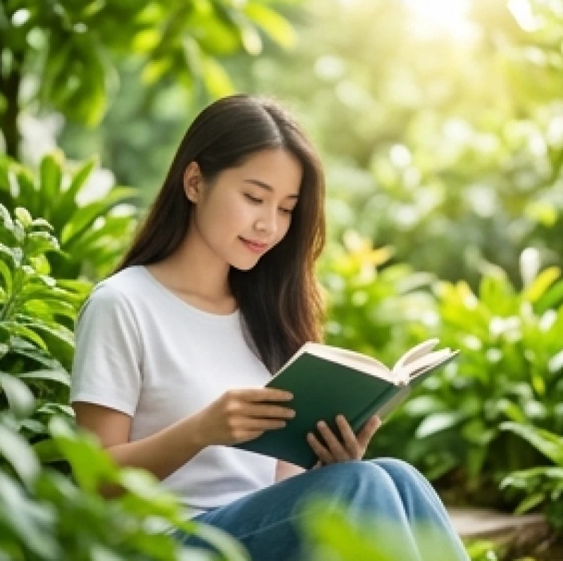 Học sinh thư giãn đọc sách tại một góc vườn nhiều cây xanh trong lành