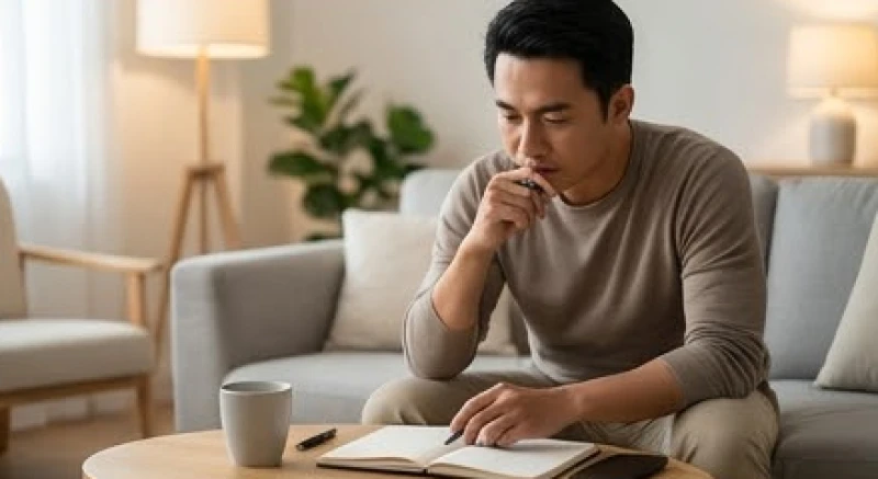 Mơ thấy kinh nguyệt: Giải mã tâm lý, điềm báo và con số may mắn 5 Người đàn ông trầm tư nhìn vào sổ ghi chép chi tiêu, tượng trưng cho những gánh nặng tài chính dồn nén trong tâm trí