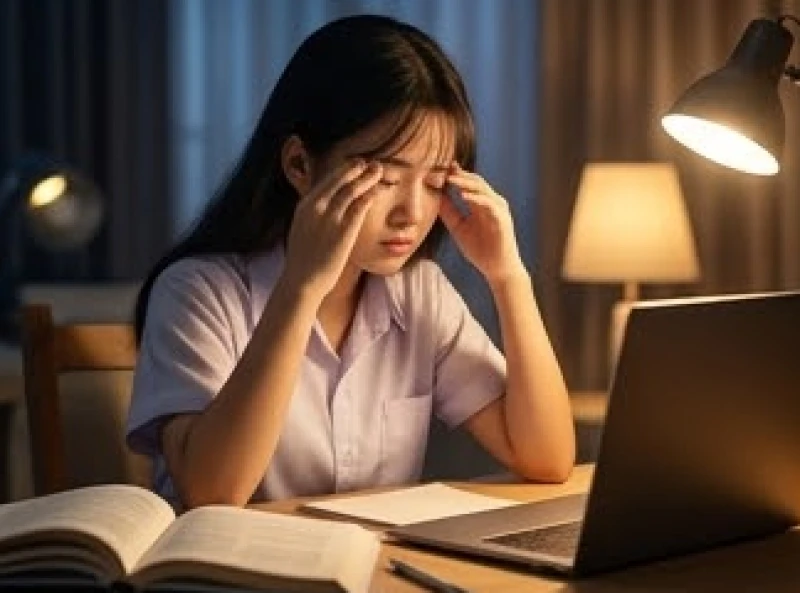 Tử vi tuổi Kỷ Sửu 2009 năm 2026: Cẩm nang thi cử và giải hạn 4 Nữ sinh xoa nhẹ hai thái dương và thư giãn mắt sau nhiều giờ liên tục nhìn vào màn hình máy tính