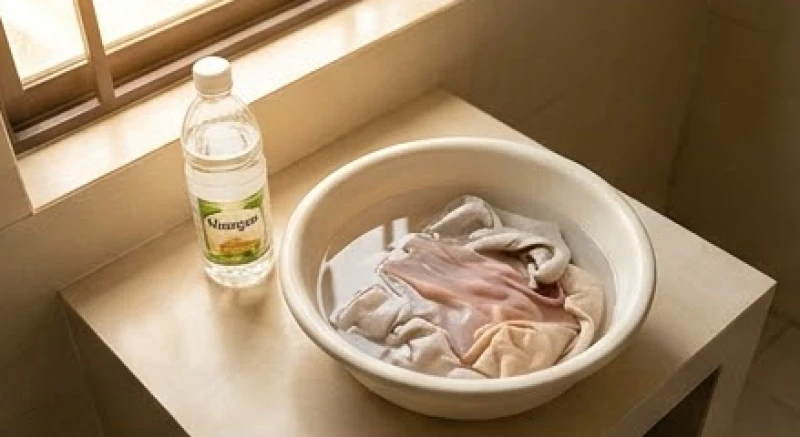 Thằn lằn ị lên người là điềm gì: Ý nghĩa vị trí & cách giải xui 4 Chậu nước pha giấm trắng dùng để ngâm và tẩy sạch vết ố do phân thằn lằn dính trên quần áo