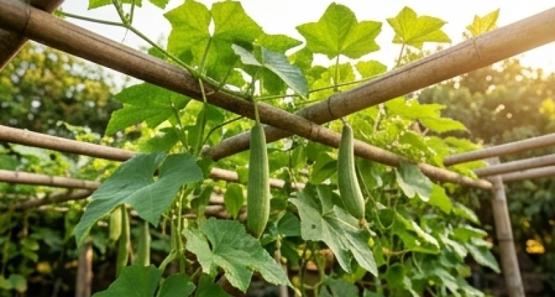 Mơ thấy giàn mướp: Ý nghĩa điềm báo và 3 con số may mắn rước lộc 1 Dây mướp leo bám chắc chắn trên khung giàn tre mộc mạc đón ánh nắng mặt trời