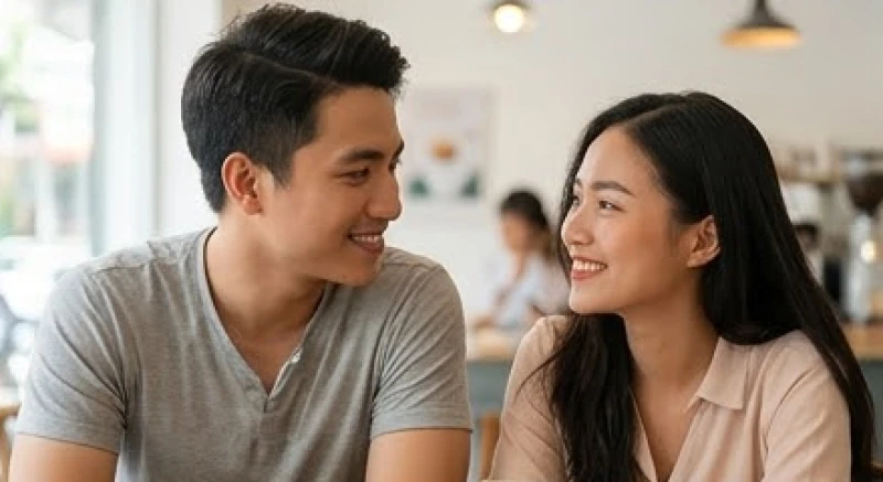 Ánh mắt giao tiếp tự tin và nụ cười nhẹ nhàng khi đối diện với người ấy ngoài đời thực