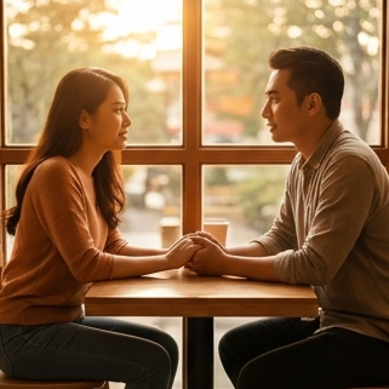 Cặp đôi nắm tay nhau trò chuyện chân thành để gỡ bỏ những áp lực ngoại cảnh và rào cản tâm lý