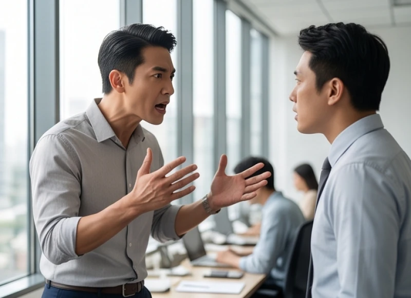 Hai người đàn ông tranh luận căng thẳng do luồng khí dồn ứ ở cuống họng lồi tạo ra phát ngôn bộc phát
