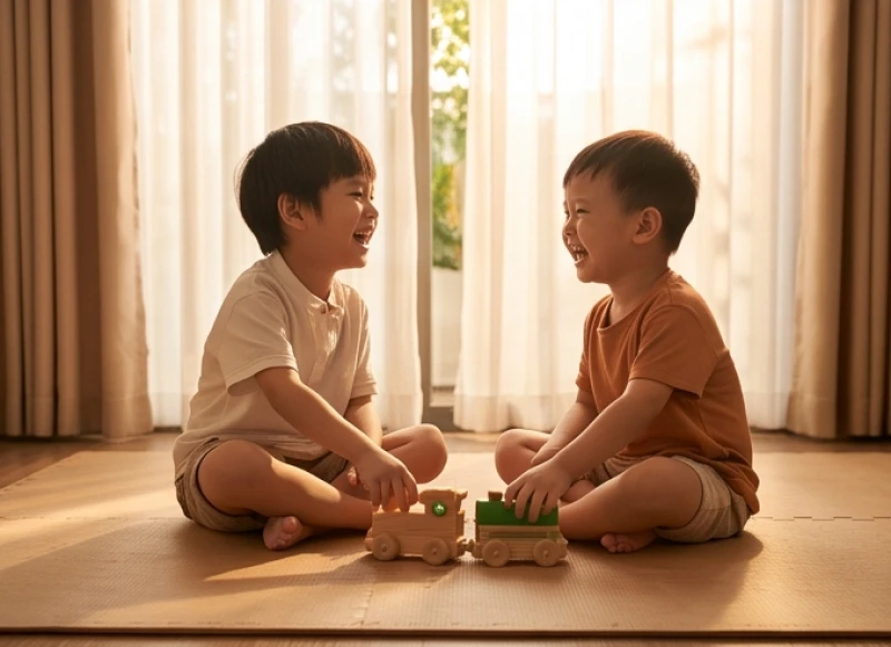 Tuổi Tý hợp sinh con tuổi gì: bộ quy tắc ngũ hành và hóa giải 8 Hai anh em đang chơi đùa thân thiết thể hiện sự hòa hợp khi bố mẹ Giáp Tý đón bé thứ hai