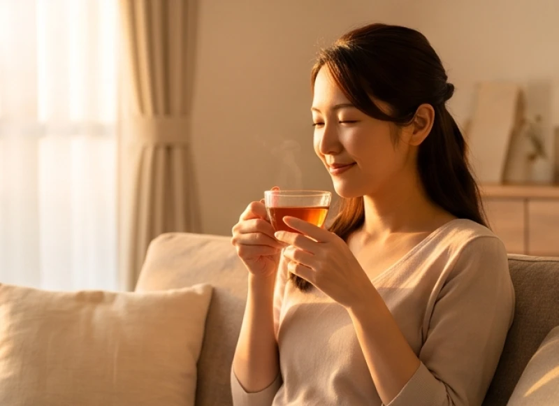 Má trái giật là điềm gì? Ý nghĩa tâm linh nam nữ và y khoa 5 Người phụ nữ thư giãn buổi tối, thưởng thức tách trà nóng bên gia đình sau một ngày làm việc.
