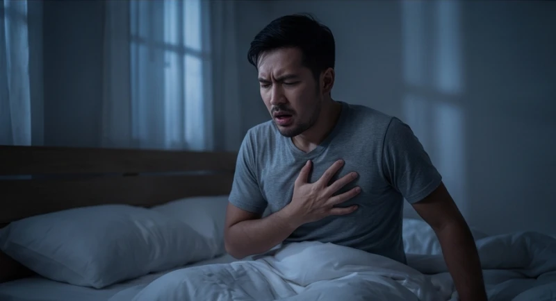 Mơ thấy người chết cháy: Điềm báo cát hung & sổ mơ tài lộc 4 Người đàn ông thức giấc giữa đêm trong trạng thái toát mồ hôi và ôm ngực thở dốc