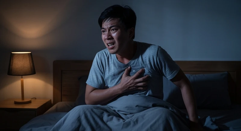 Mơ thấy xe cháy: Giải mã điềm báo, con số và cách an tâm đời thực 6 Người đàn ông vừa giật mình thức giấc giữa đêm với khuôn mặt mồ hôi do ảnh hưởng của cơn ác mộng thấy xe cháy
