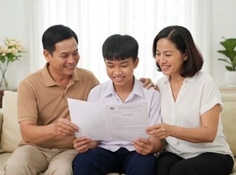 Văn khấn báo cáo gia tiên khi thi đỗ: Bài cúng & mâm lễ tạ ơn 3 Cha mẹ và con trai cùng vui vẻ xem giấy báo trúng tuyển đại học chính thức trước khi sắm sửa mâm lễ