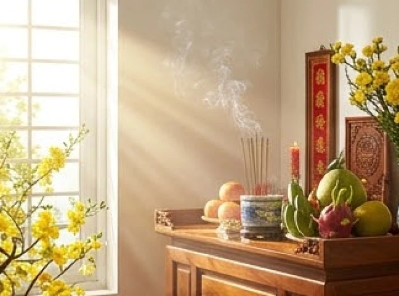 Văn khấn gia tiên mùng 2 Tết: Bài cúng chuẩn truyền thống 2 Nắng ban mai chiếu rọi vào không gian thờ tự thanh tịnh trong khung giờ hoàng đạo sáng mùng 2 Tết