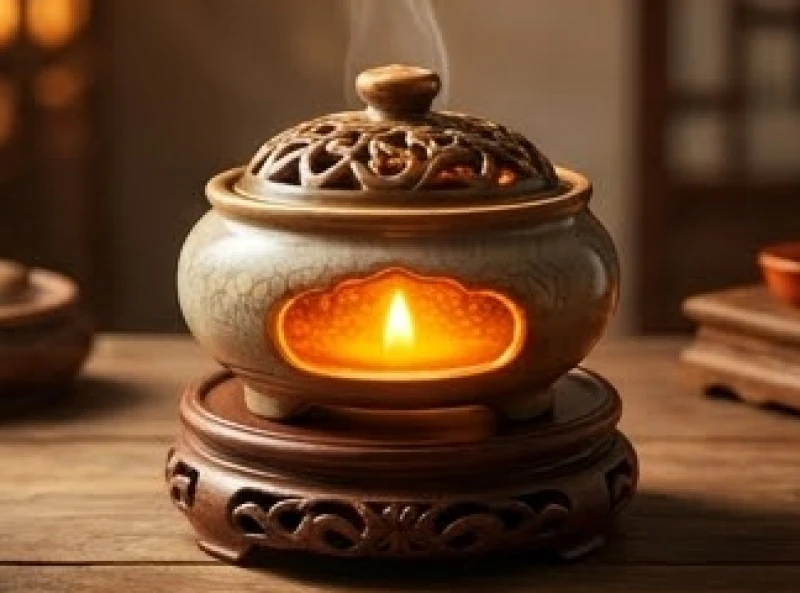 Lửa cháy ấm áp trong chiếc lư hương gốm sứ tượng trưng cho năng lượng Hỏa sinh Thổ