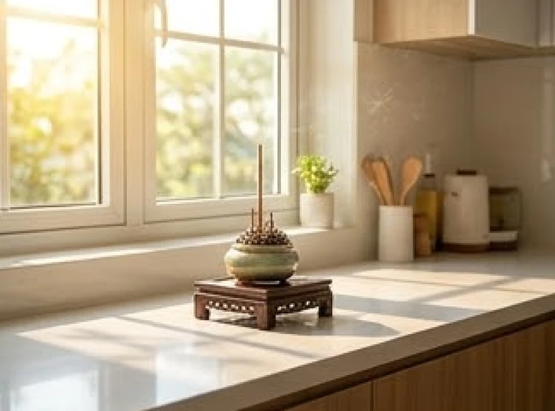 Ánh nắng ban mai chiếu rọi lên không gian thờ cúng trong giờ hoàng đạo sáng mùng 7