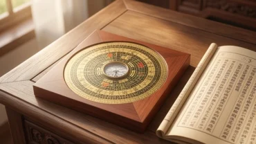 La bàn phong thủy và cuốn lịch vạn niên truyền thống để tra cứu giờ hoàng đạo hợp tuổi thìn