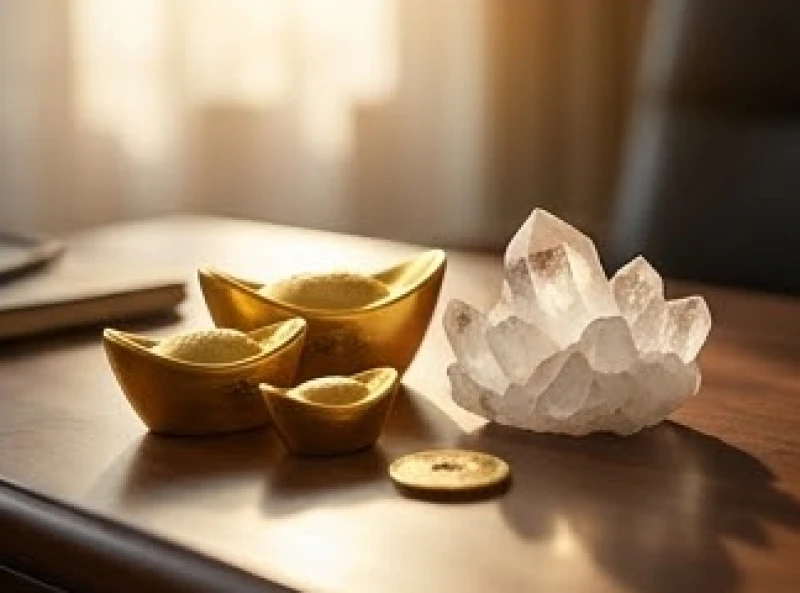 Giờ hoàng đạo hợp tuổi Ngọ: cách tra cứu chuẩn theo từng can chi 10 Những thỏi vàng kim loại lấp lánh phản chiếu ánh sáng đặt cạnh khối thạch anh