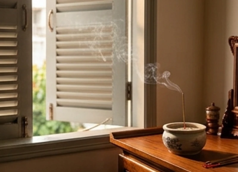 Cửa sổ mở tạo luồng gió mạnh thổi trực tiếp vào khu vực bàn thờ gia tiên