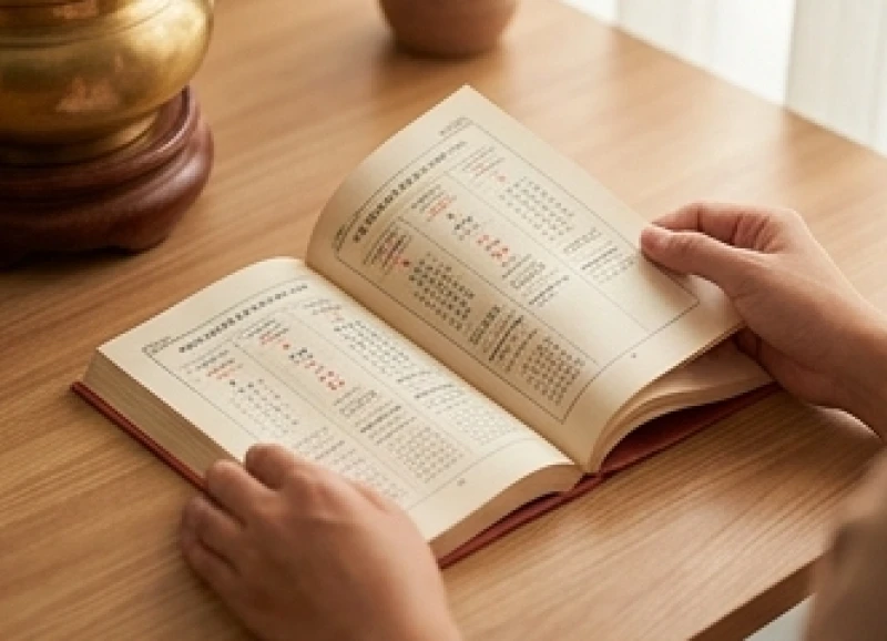 Gia chủ xem ngày giờ hoàng đạo trên lịch vạn niên để tiến hành nghi thức bao sái bàn thờ