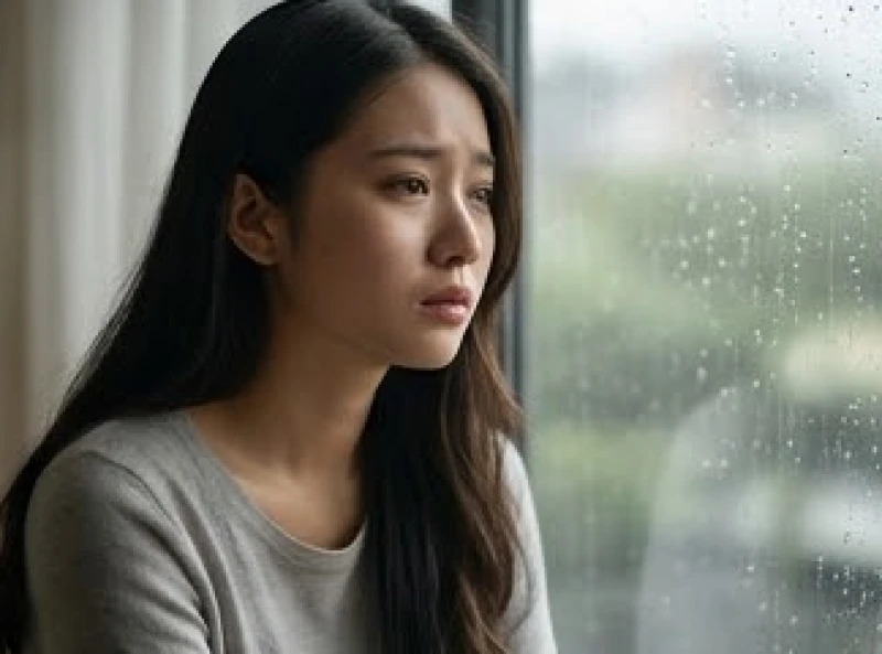Cô gái mang nét mặt sầu muộn và ánh mắt suy tư bộc lộ trạng thái hụt hơi trong giao tiếp