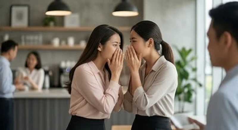 Mơ thấy máu kinh nguyệt của người khác: Điềm báo & con số 6 Nhóm nhân viên văn phòng đang trò chuyện thì thầm gần khu vực nghỉ ngơi, ám chỉ những câu chuyện thị phi