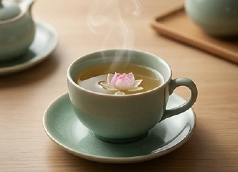 Không gian làm việc tĩnh lặng với ấm trà sen giúp giữ vững tâm trí trước áp lực