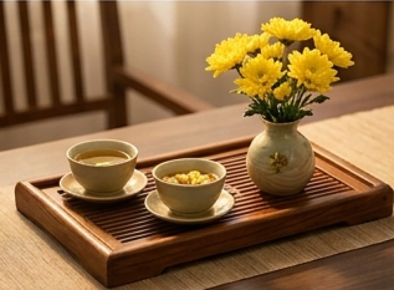 Không gian phòng khách ấm cúng với bình hoa tươi biểu tượng cho sự hòa thuận gia đình