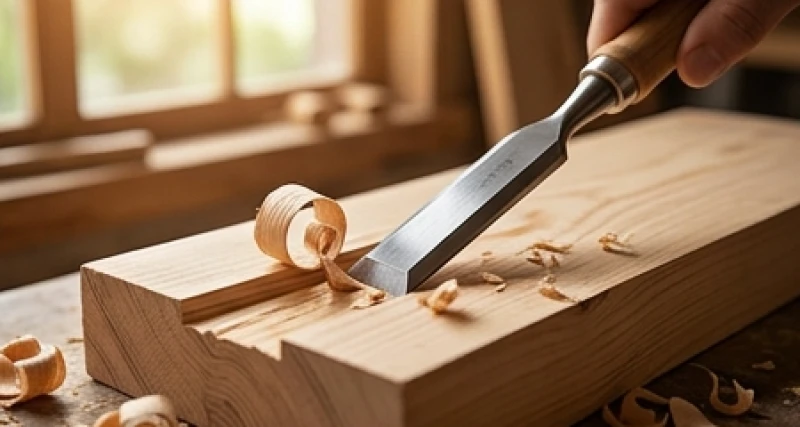 Khối gỗ tùng bách đang được đẽo gọt thành vật dụng hữu ích thể hiện sự tương hợp với Kiếm Phong Kim