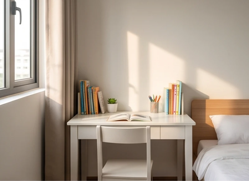 Góc học tập gọn gàng được bố trí tại hướng Đông Bắc giúp kích hoạt sao Văn Xương