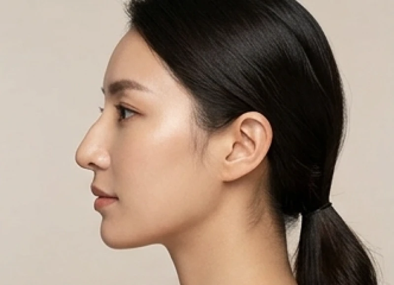 Gương mặt phụ nữ ở góc nghiêng 90 độ lộ rõ xương sống mũi nhô gồ và phần đầu mũi quặp xuống