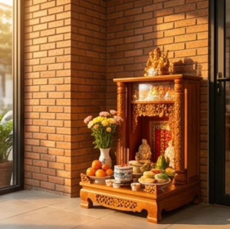 Vị trí góc tụ khí với bức tường vững chắc để đặt bàn thờ Thần Tài trong không gian thương mại