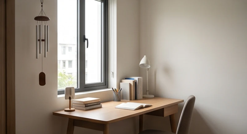 Một góc học tập sáng sủa với bàn làm việc xoay chéo nhẹ nhàng để đón đúng tọa độ sao Văn Xương