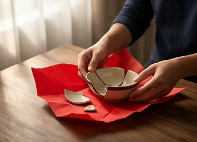 Sử dụng giấy đỏ để gói các mảnh bát đĩa vỡ giúp hóa giải rủi ro ngày Tết