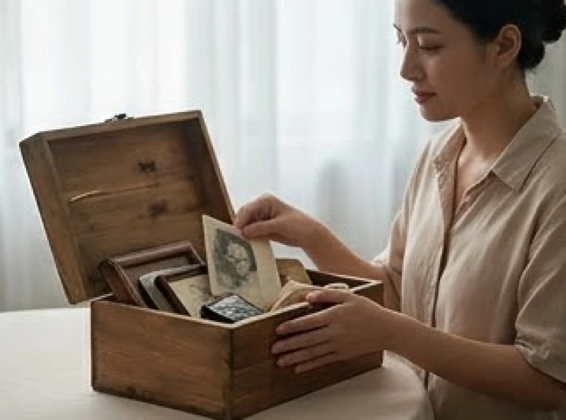 Giải mã giấc mơ thấy tặng quà cho người khác: Điềm báo và số may mắn 6 Người phụ nữ bình thản sắp xếp những kỷ vật cũ vào trong một chiếc hộp gỗ mộc mạc