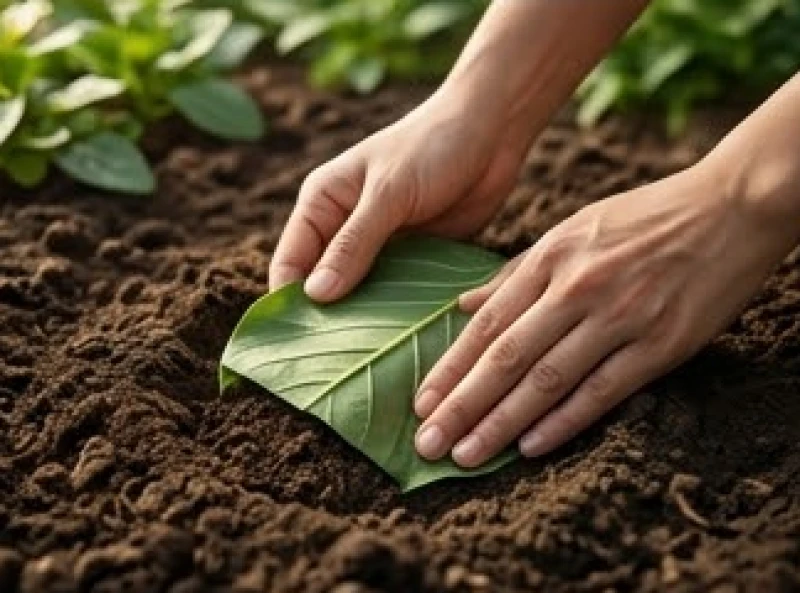 Một chiếc lá cây to sạch sẽ dùng để bọc xác côn trùng trước khi vùi lấp xuống lớp đất mềm