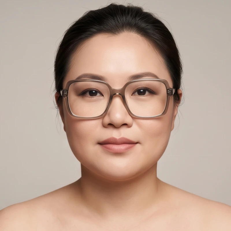 Ứng dụng gọng kính đa giác góc cạnh để tạo ảo giác cân bằng tỷ lệ cho khuôn mặt có bề ngang rộng