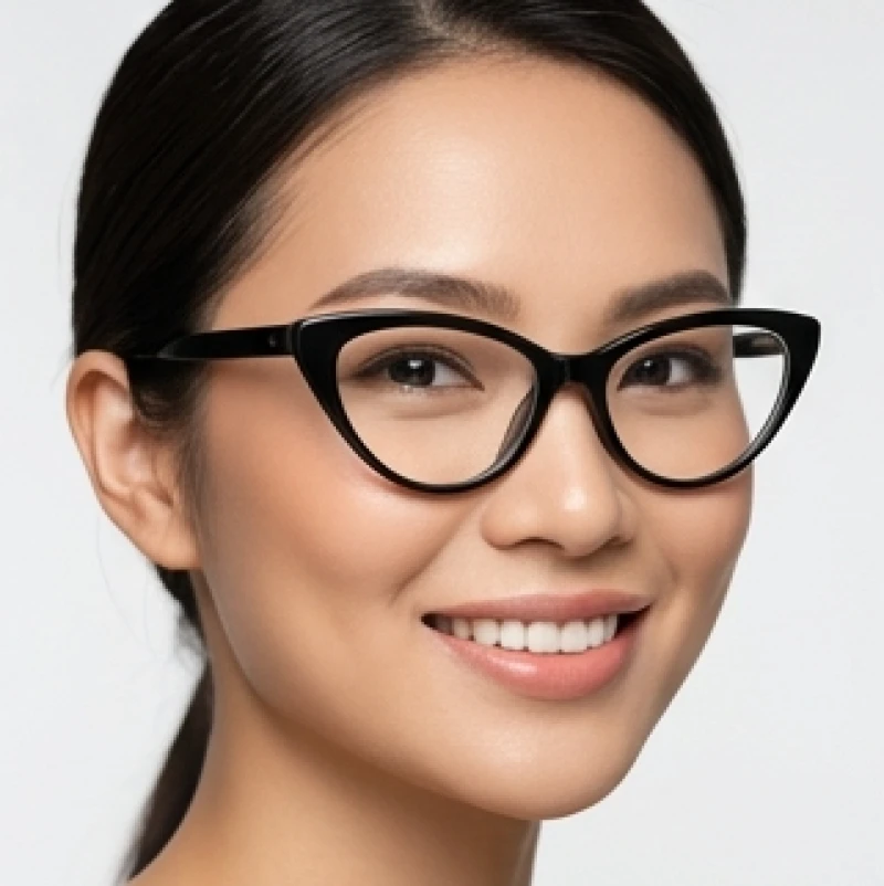 Thiết kế gọng kính mắt mèo hơi xếch lên phần thái dương giúp tạo điểm nhấn nâng gò má