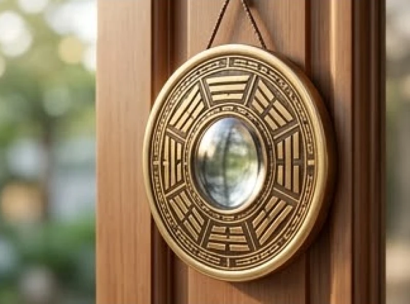 Gương bát quái lồi treo trước hiên nhà nhằm phản xạ âm khí cho các hướng phạm vào Tuyệt Mệnh