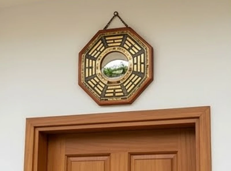 Canh Thân 1980 hợp hướng nào: Bảng tra Nam Nữ & Cách hóa giải 9 Gương bát quái lồi treo trang trọng phía trên viền cửa chính để phản xạ sát khí chiếu vào nhà