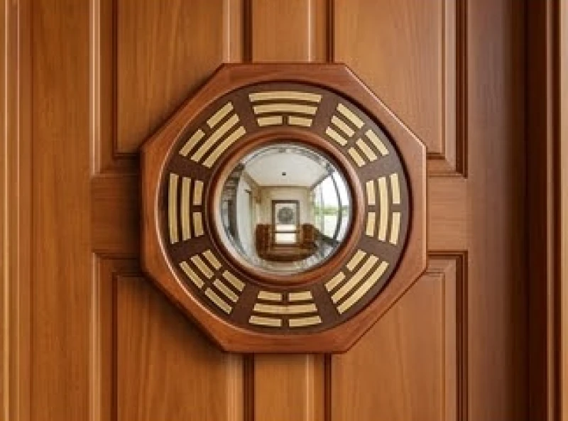 Gương bát quái lồi treo trước cửa chính giúp phản xạ sát khí từ hướng xấu