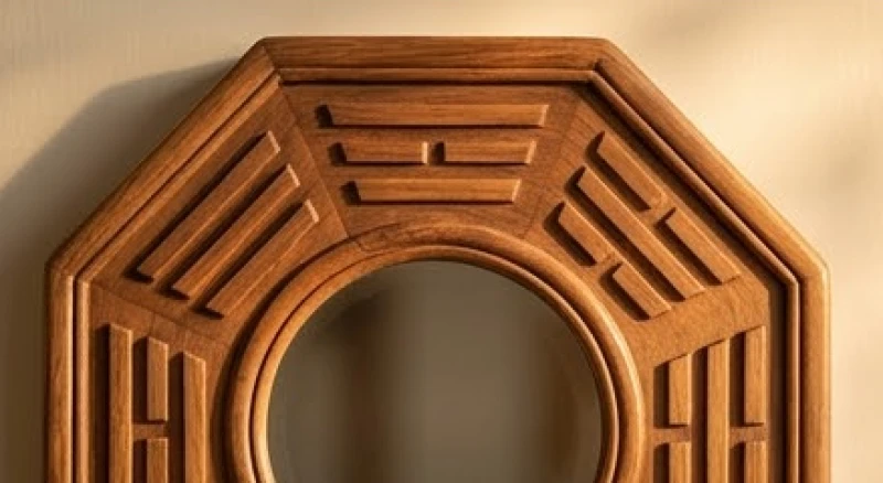 Gương phẳng tiên thiên bát quái có khắc quẻ Càn ở vị trí đỉnh trên cùng