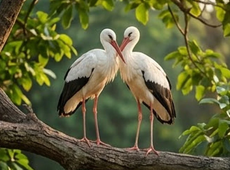 Mơ thấy cò trắng: Điềm báo cát hung và cách luận số tài lộc 4 Hai con cò trắng đậu sát bên nhau trên cành cây cổ thụ rợp bóng mát