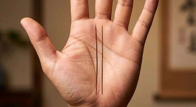 Đường sự nghiệp có hai đường: Luận ý nghĩa và mốc tuổi phát vượng 2 Lòng bàn tay hiển thị đường sự nghiệp có hai đường chạy dọc song song hướng lên ngón giữa