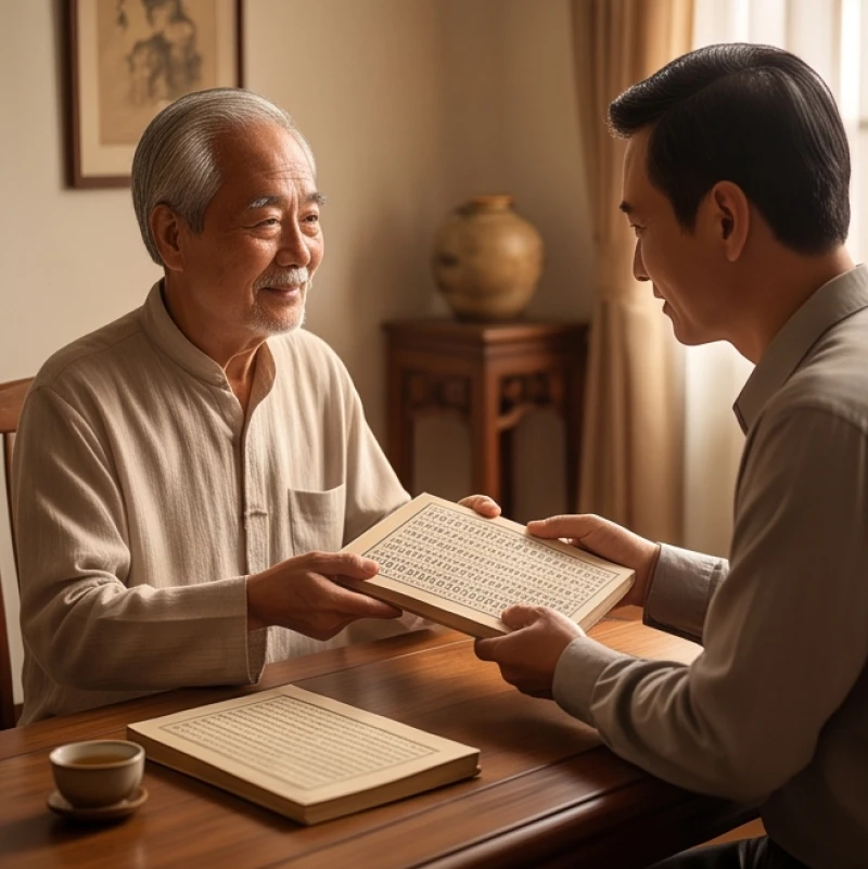 Tử vi trọn đời tuổi Bính Tuất 1946 nam mạng: Chi tiết hậu vận 6 Cụ ông hiền từ đang ôn tồn căn dặn và giao phó sổ sách quan trọng cho người con trai trưởng trong gia đình