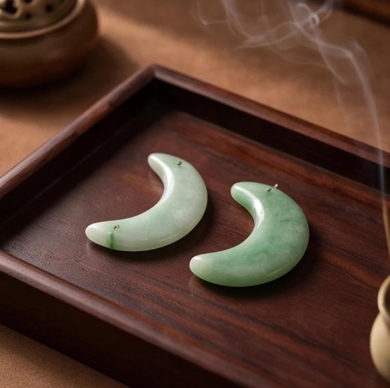 Hai mảnh ngọc bội truyền thống đặt cạnh nhau trên mặt bàn gỗ mang ý nghĩa bảo vệ gia đình