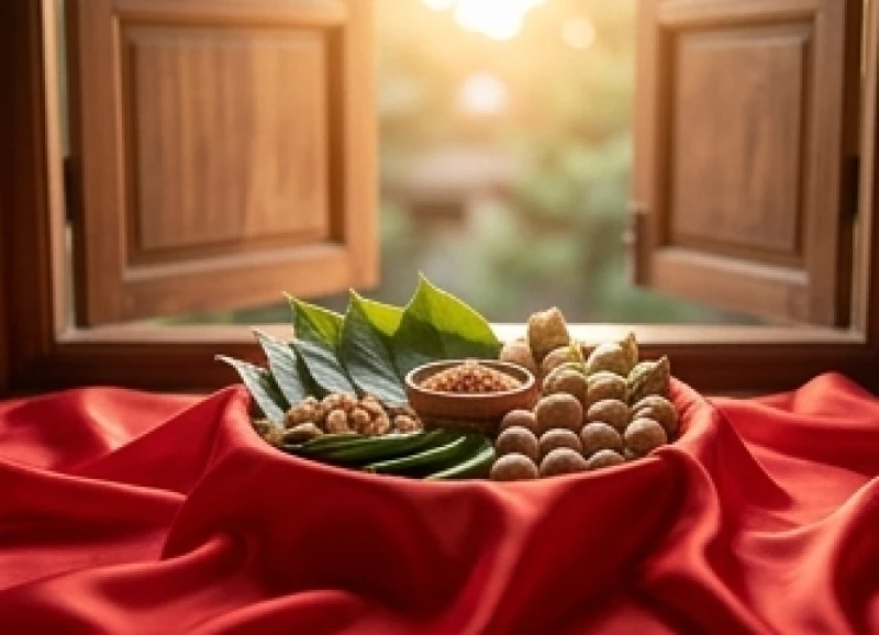 Lễ gia tiên truyền thống với khay trầu cau và rượu hồng nhằm cầu mong sự bình an vượt qua năm vận hạn