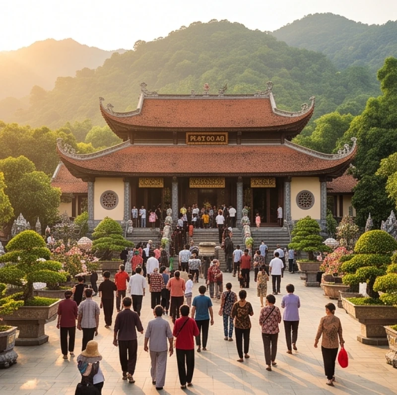 Khung cảnh dòng người tấp nập hành hương về Chùa Bà Tây Ninh trong dịp lễ hội đầu năm