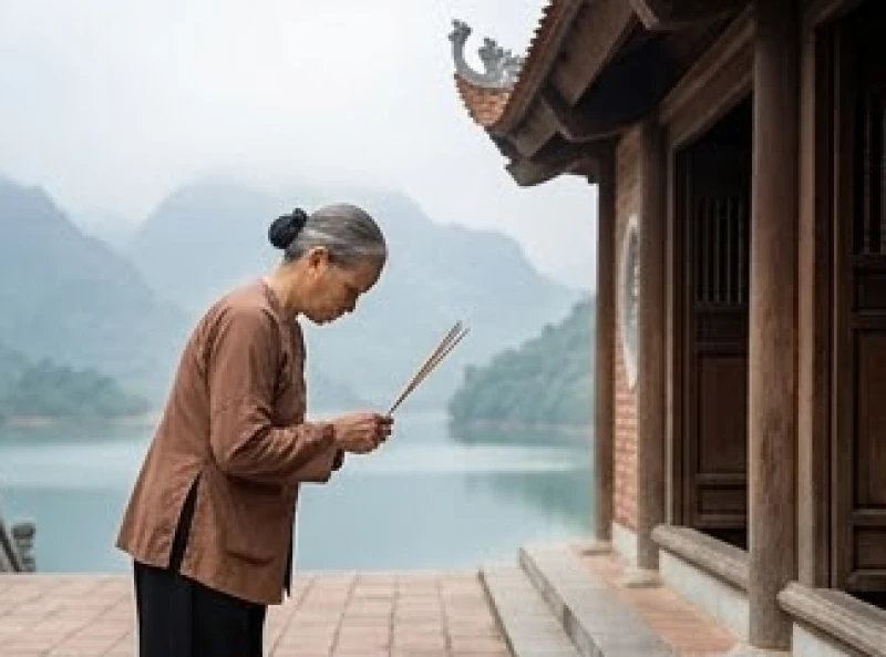 Tín đồ hành hương mặc trang phục trang nghiêm chuẩn bị dâng lễ trước đền Chúa Thác Bờ