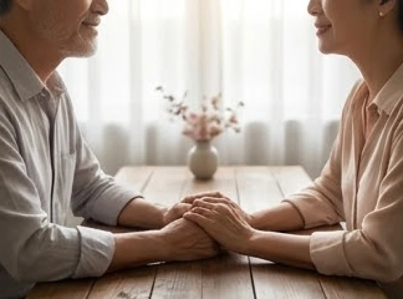Hai bàn tay nắm chặt nhau thể hiện sự gắn kết và thấu hiểu trong đời sống hôn nhân gia đình