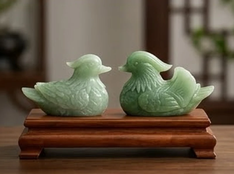 Cặp tượng chim uyên ương bằng ngọc thạch tượng trưng cho sự gắn kết và lòng chung thủy trong hôn nhân
