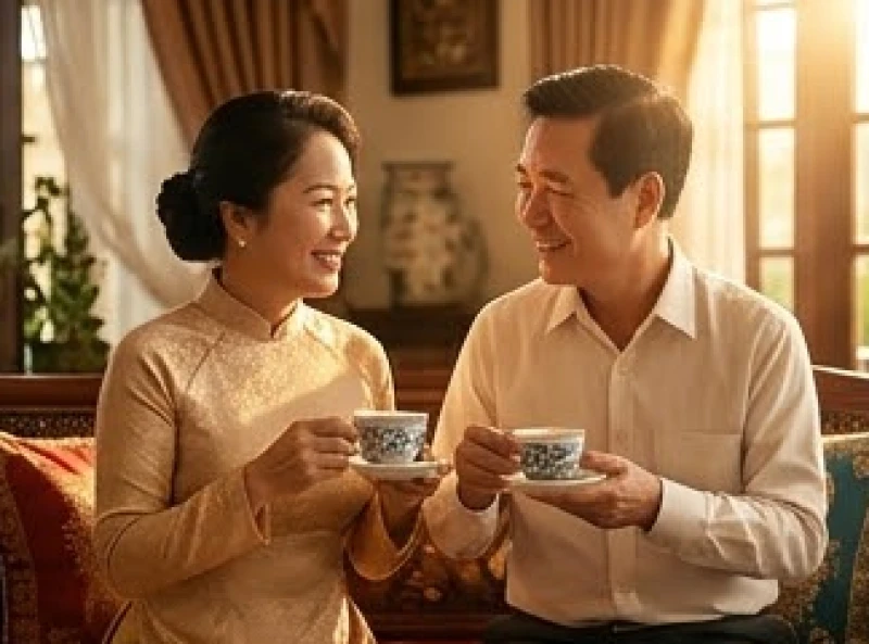 Tử vi trọn đời tuổi Ất Mão 1975 nữ mạng: Diễn biến & hóa giải 5 Hai vợ chồng trung niên tận hưởng cuộc sống hạnh phúc viên mãn với tách trà ấm