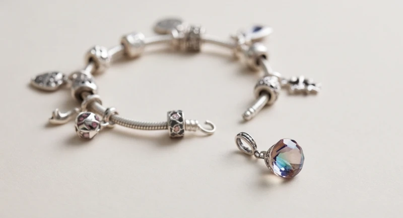Hạt charm bạc đính đá văng khỏi sợi dây bị đứt gãy phản ánh nguy cơ thất thoát vận may trong thời gian ngắn