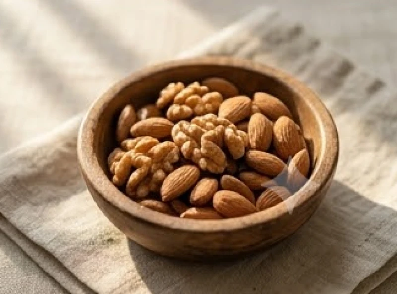Các loại hạt óc chó và hạnh nhân nguyên cám cung cấp Omega-3 có lợi cho hệ tuần hoàn và sức khỏe tuổi Dần